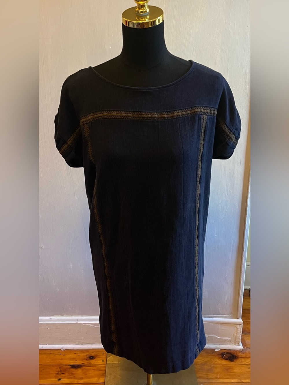 Soeur Navy Cotton Denim Straight Short Sleeve Dress Size 38/Medium 8